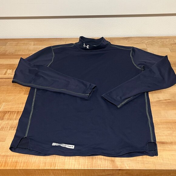 Men's Small Under Armour Coldgear Fitted Long Sleeve Shirt Navy Blue Mock Neck - Picture 1 of 4